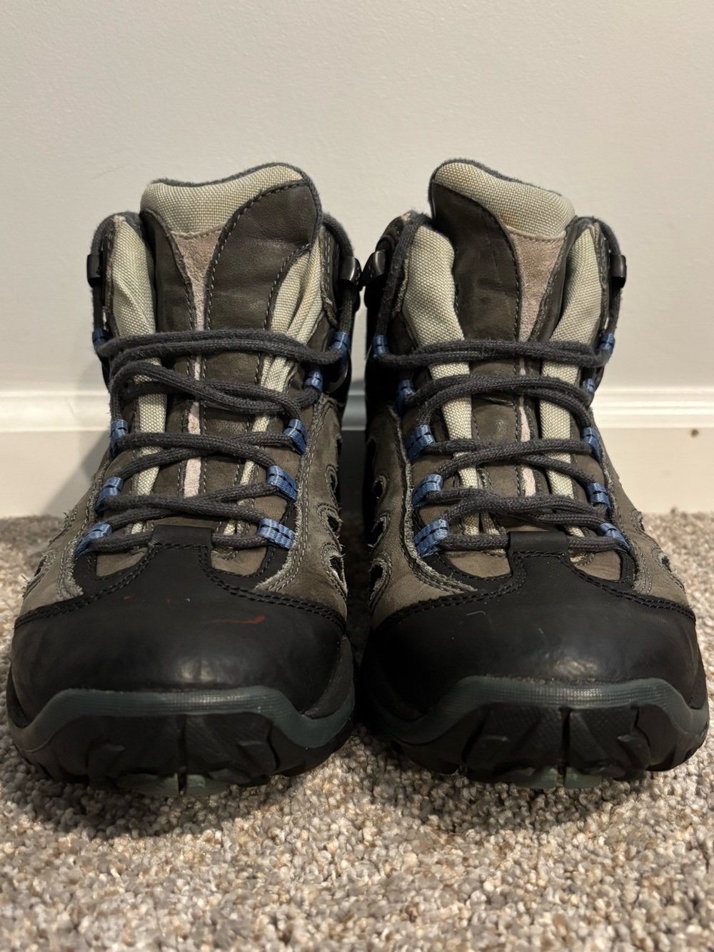 Merrell Mens Hiking Shoes Gray Black Blue Lace-Up Size 6 Medium